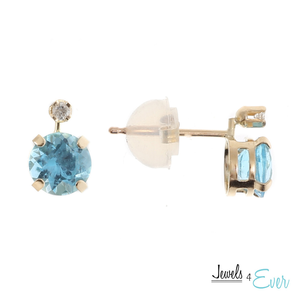 10K Gold Genuine Blue Topaz & Diamond Stud Earring